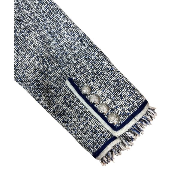 NWOT Veronica Beard Theron Tweed Navy White Frayed Trim Blazer Size 10 - Picture 5 of 14